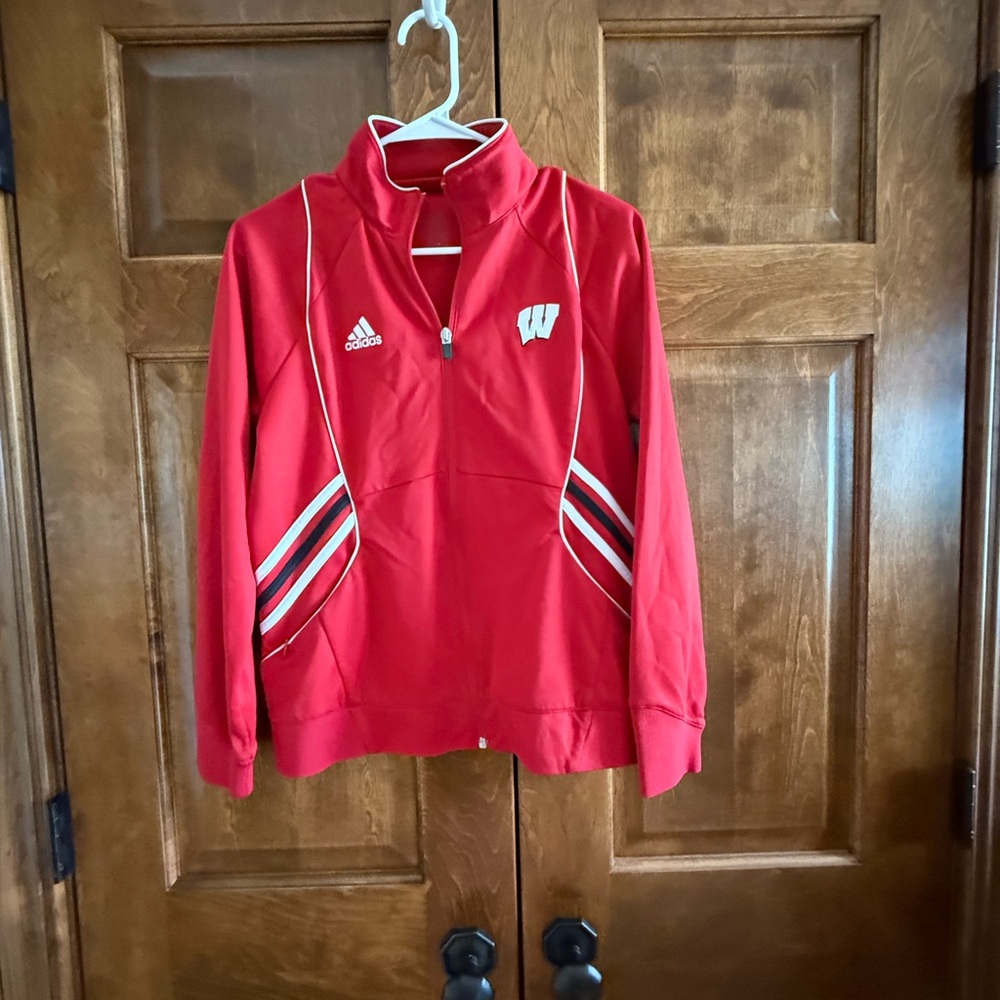 Adidas "Wisconsin Badger" Full Zip Red Track Jacket - Size Medium